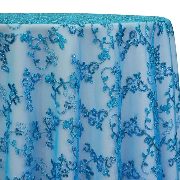 7pcs - Basil Leaf Embroidery Table Linen 132" Round - Turquoise