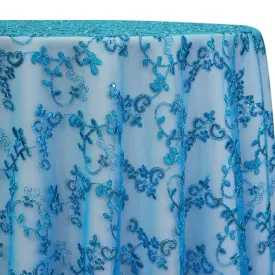 7pcs - Basil Leaf Embroidery Table Linen 132" Round - Turquoise