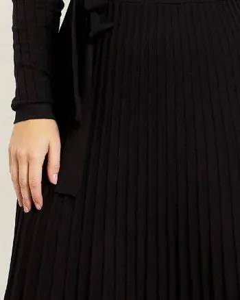 Adelina Dress Knit Pleated Skirt Crossover Top | Black