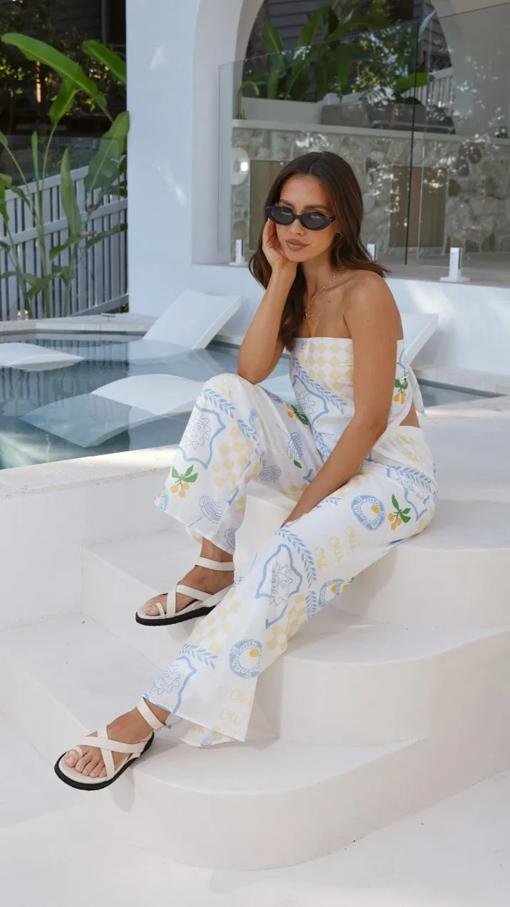 Aimie Pants - Blue / Yellow Holiday Print