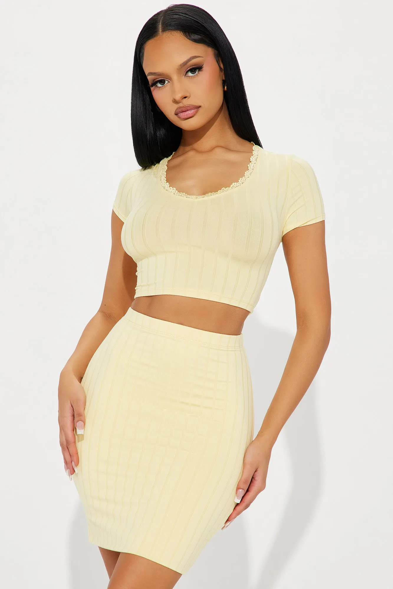 Alissa Ribbed Skirt Set - Yellow