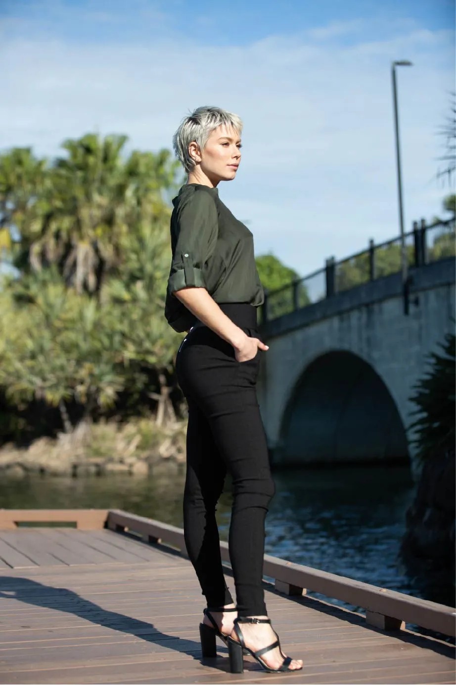 Amara High Waisted Black Matt Zip back Pants