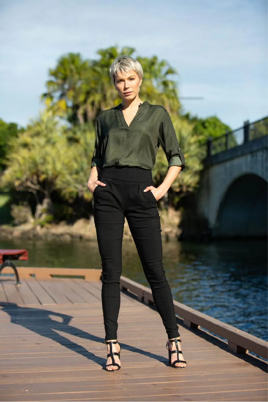 Amara High Waisted Black Matt Zip back Pants