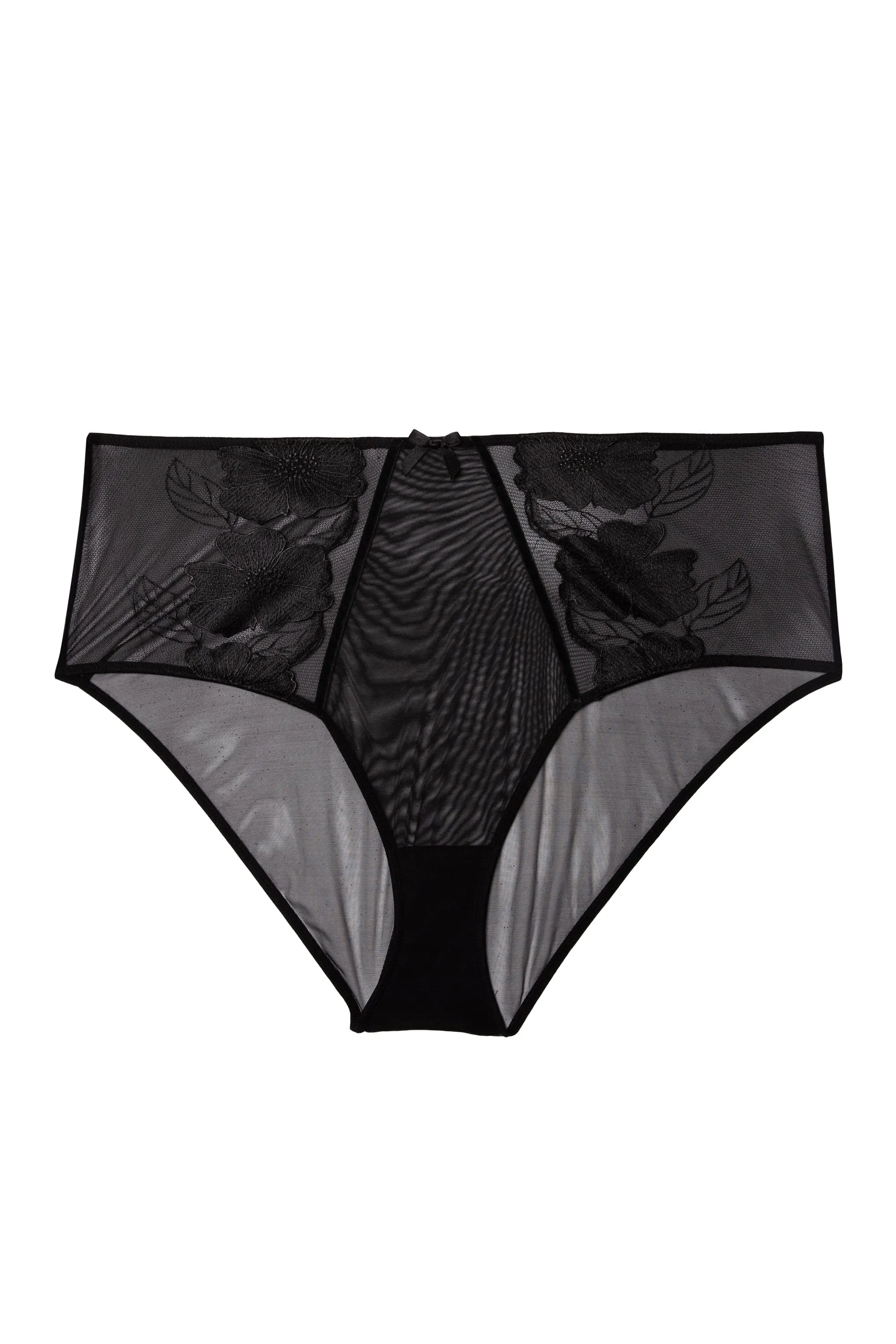 Annika Black Mesh and Embroidered High Waisted Brief