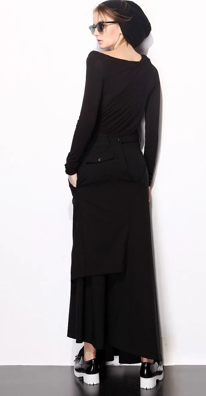 Asymmetric Cut Stretch Cotton Large Package Hip Skirt High-End Japanese Elegant Fashion Maxi Long Skirt //