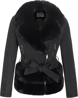 Bellivera Women Faux Suede Leather Jacket Moto Biker Coat Sherpa-Lined Outerwear with Detachable Belt