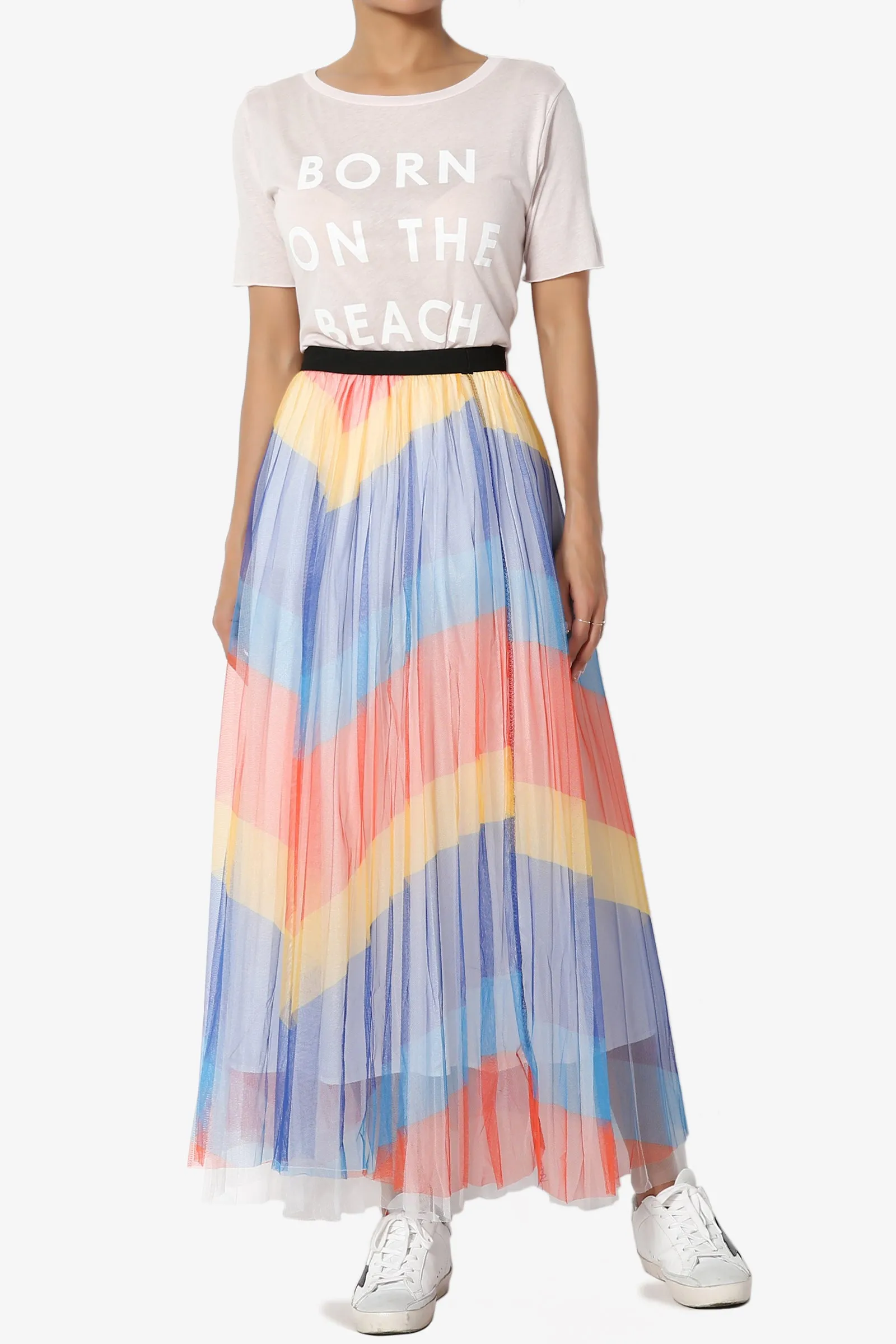 Bernadette Chevron Mesh Pleated Skirt