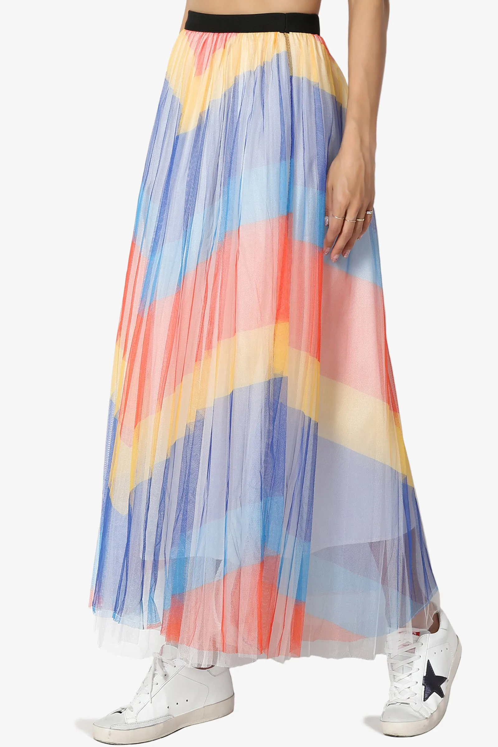 Bernadette Chevron Mesh Pleated Skirt