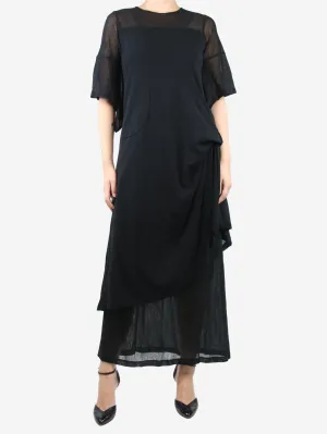 Black asymmetric gathered midi dress and sheer skirt set - size M