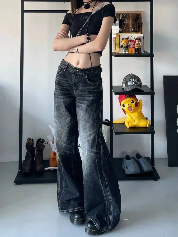 Black Baggy Jeans Women Vintage Oversize Old Wide Leg Denim Pants
