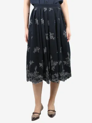 Black embroidered seersucker skirt - size UK 10