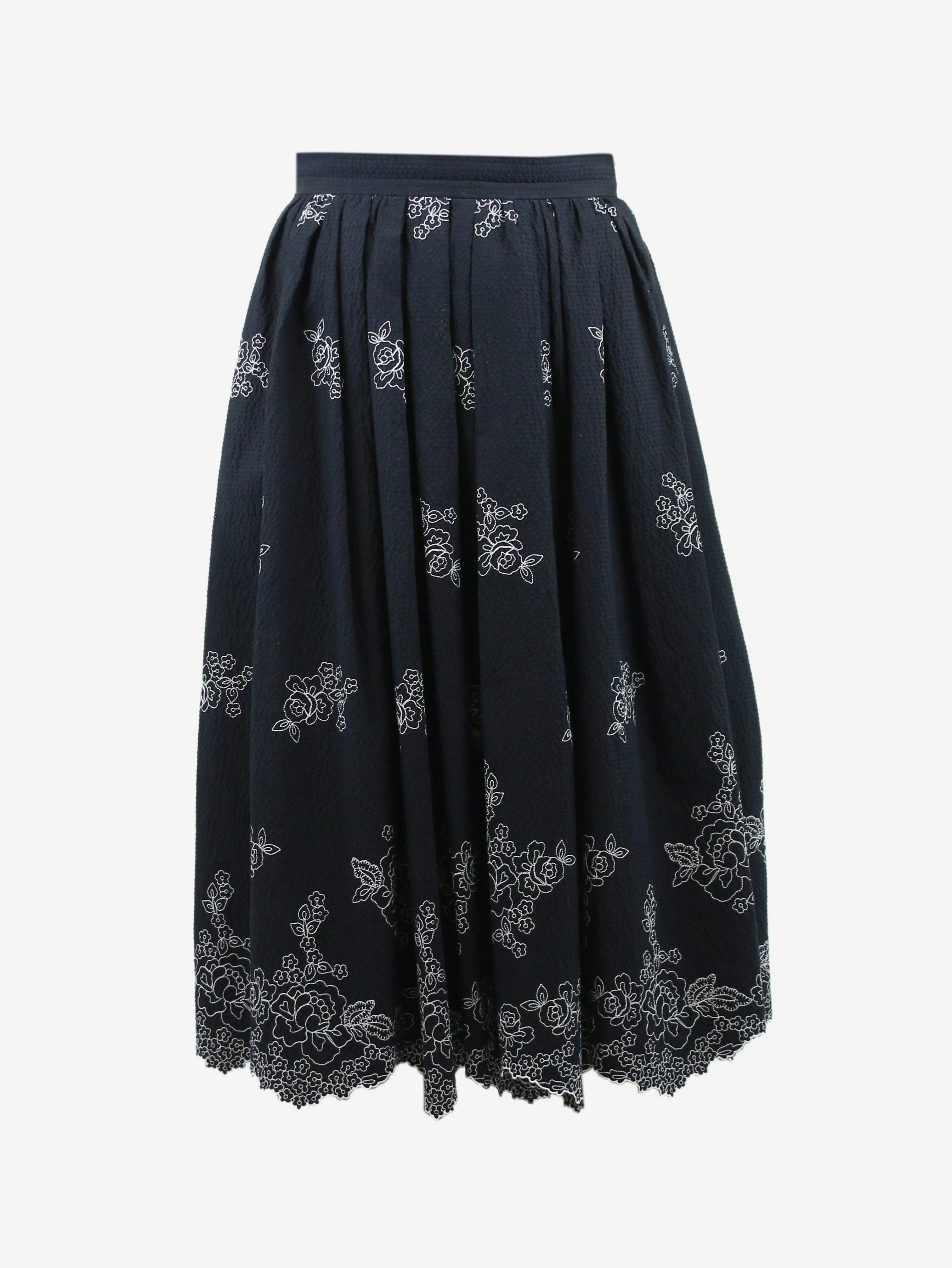 Black embroidered seersucker skirt - size UK 10