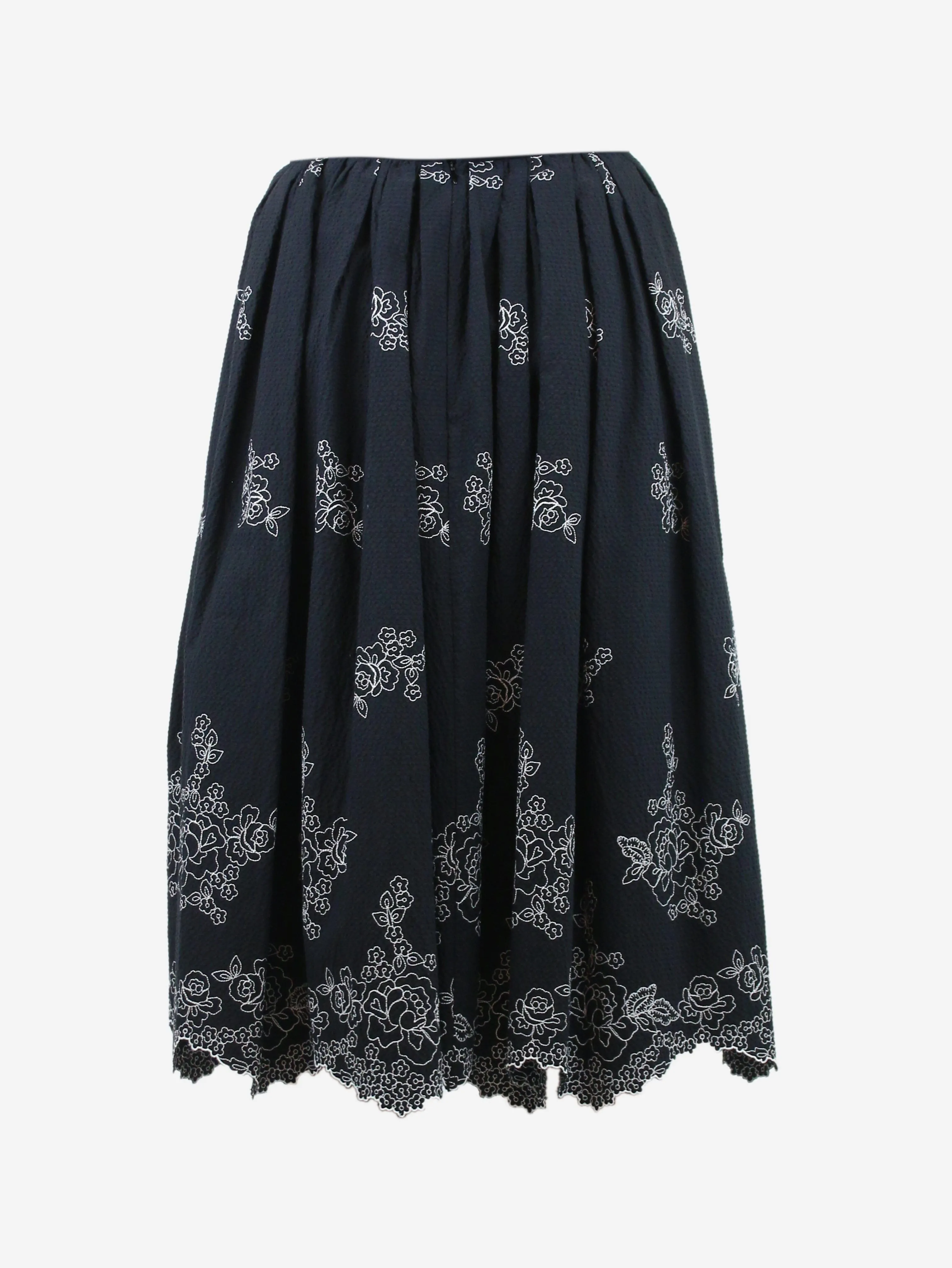 Black embroidered seersucker skirt - size UK 10