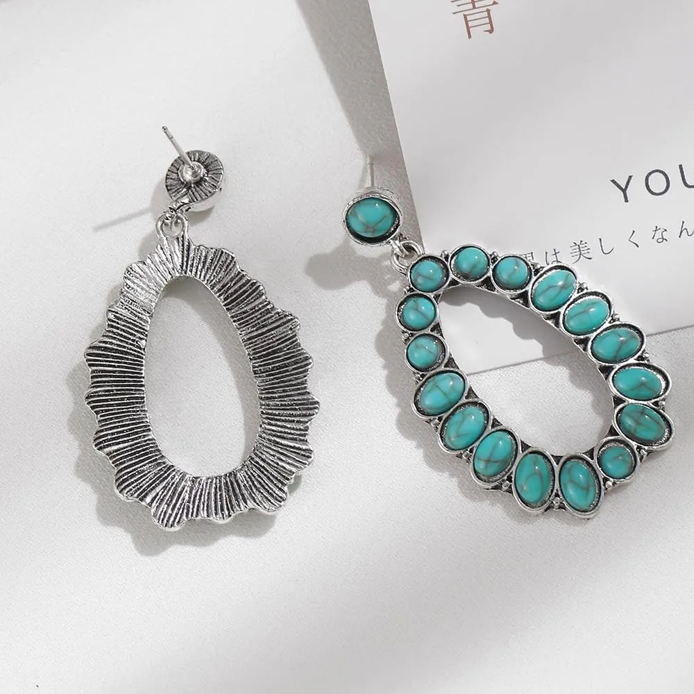 Boolavard Turquoise Bohemian Dangle Earrings for Women, Turquoise Dainty Teardrop Drop Earrings Boho Hoop Healing Stone Earrings Jewelry Gifts