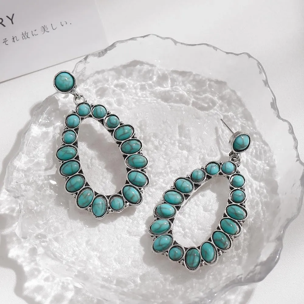 Boolavard Turquoise Bohemian Dangle Earrings for Women, Turquoise Dainty Teardrop Drop Earrings Boho Hoop Healing Stone Earrings Jewelry Gifts