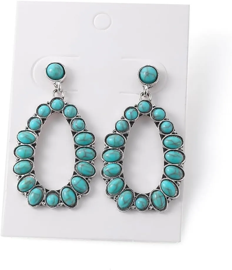 Boolavard Turquoise Bohemian Dangle Earrings for Women, Turquoise Dainty Teardrop Drop Earrings Boho Hoop Healing Stone Earrings Jewelry Gifts