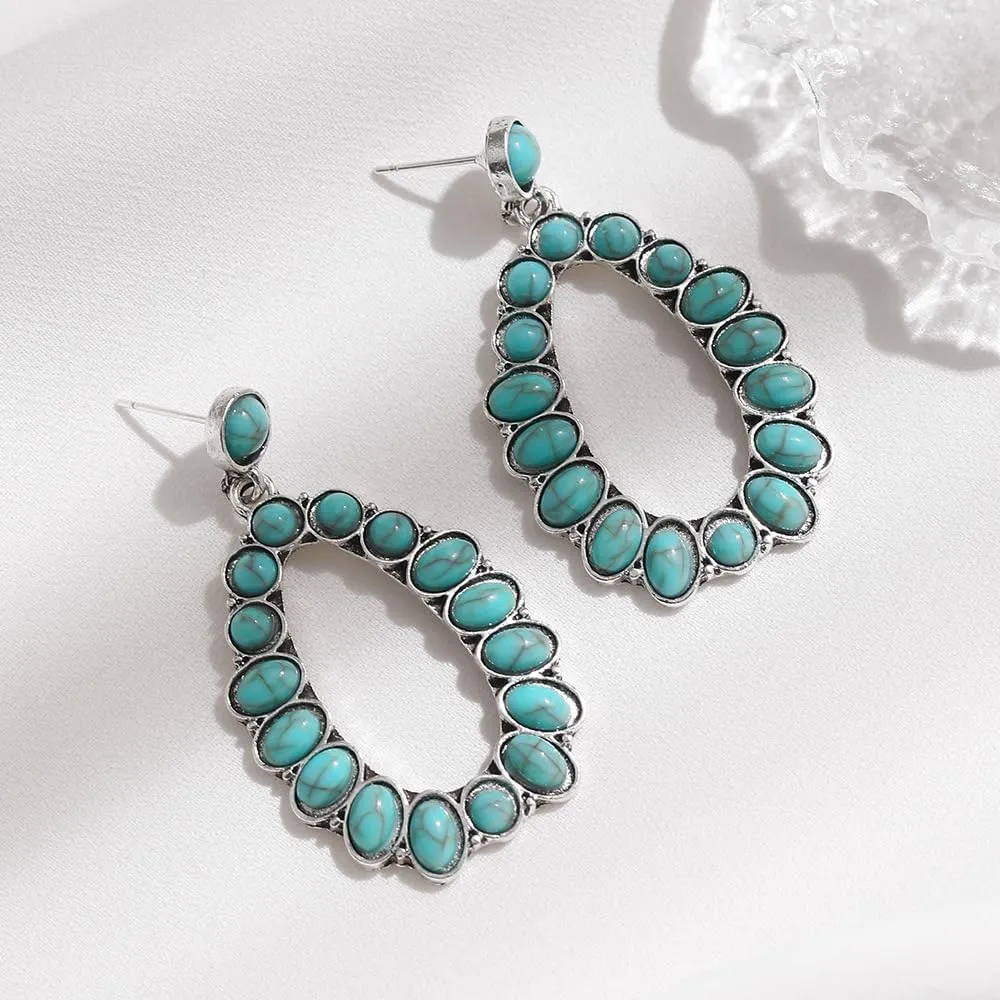 Boolavard Turquoise Bohemian Dangle Earrings for Women, Turquoise Dainty Teardrop Drop Earrings Boho Hoop Healing Stone Earrings Jewelry Gifts