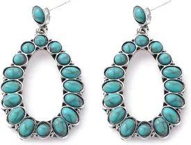 Boolavard Turquoise Bohemian Dangle Earrings for Women, Turquoise Dainty Teardrop Drop Earrings Boho Hoop Healing Stone Earrings Jewelry Gifts