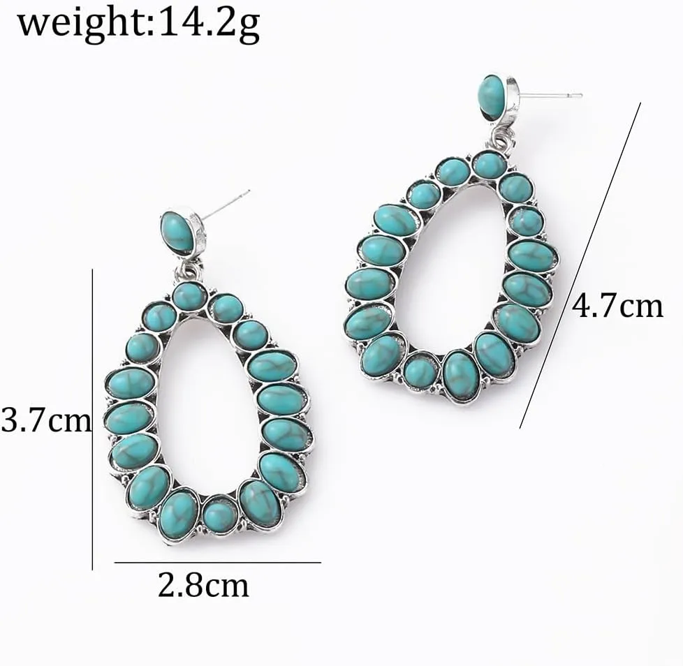 Boolavard Turquoise Bohemian Dangle Earrings for Women, Turquoise Dainty Teardrop Drop Earrings Boho Hoop Healing Stone Earrings Jewelry Gifts