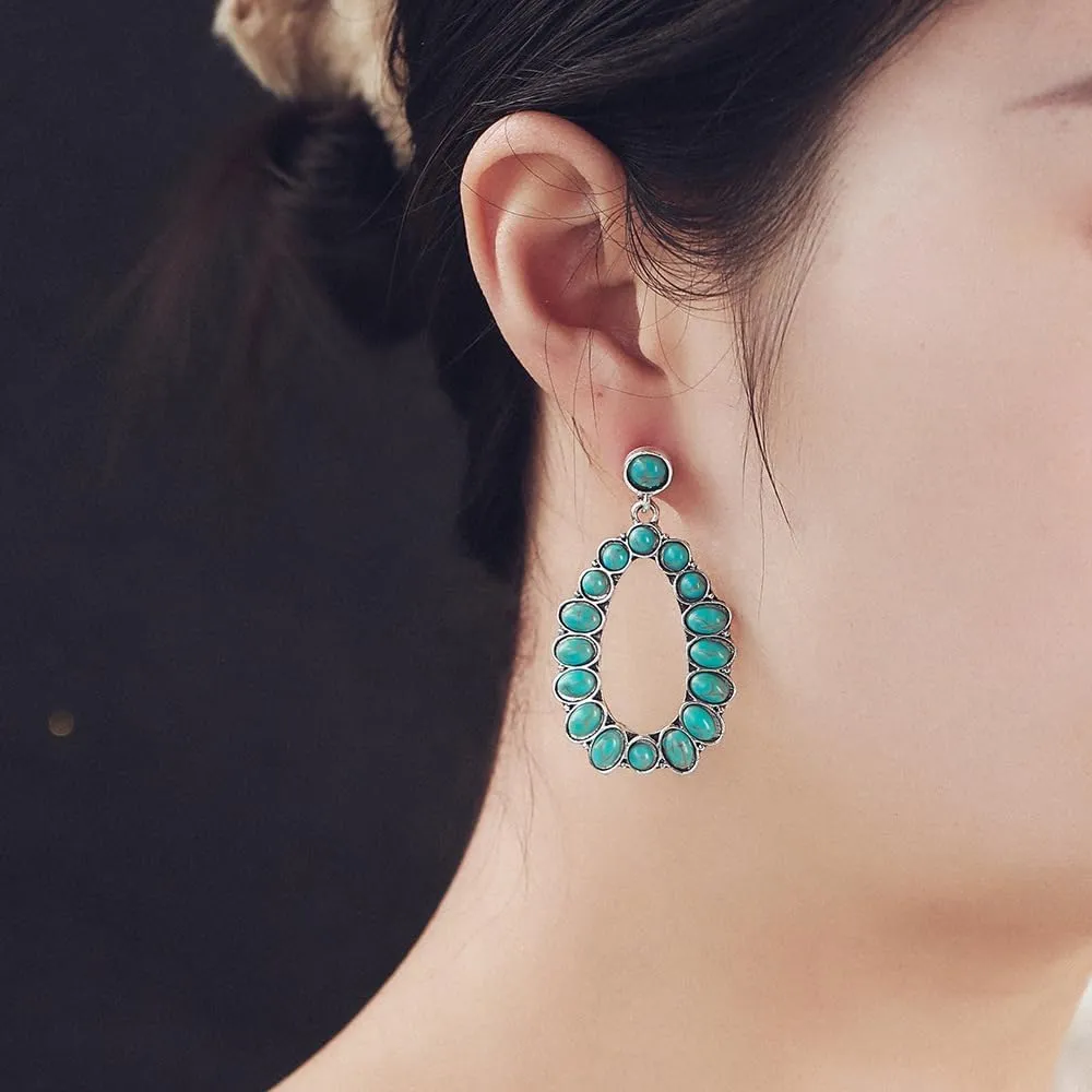 Boolavard Turquoise Bohemian Dangle Earrings for Women, Turquoise Dainty Teardrop Drop Earrings Boho Hoop Healing Stone Earrings Jewelry Gifts