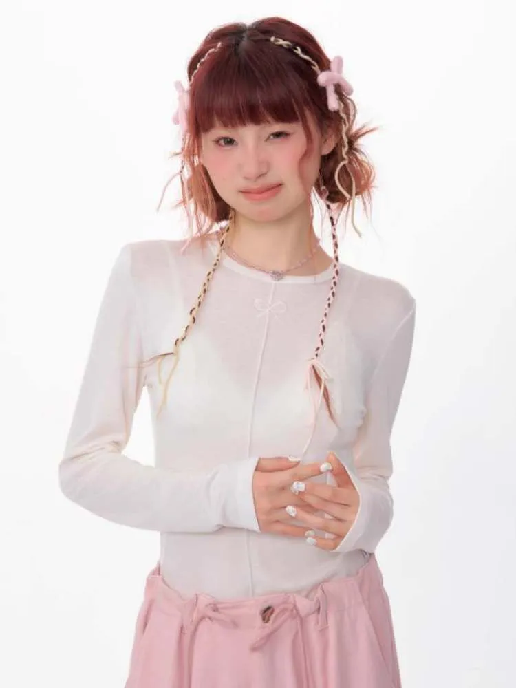 Bow Knot Semi-Sheer Slim Fit Bottoming Shirt【s0000007137】