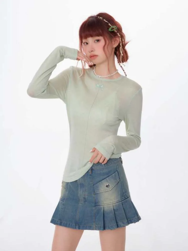 Bow Knot Semi-Sheer Slim Fit Bottoming Shirt【s0000007137】