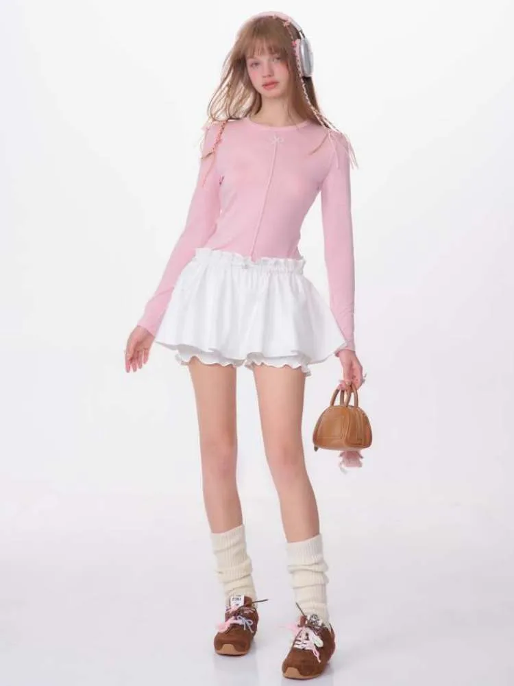 Bow Knot Semi-Sheer Slim Fit Bottoming Shirt【s0000007137】