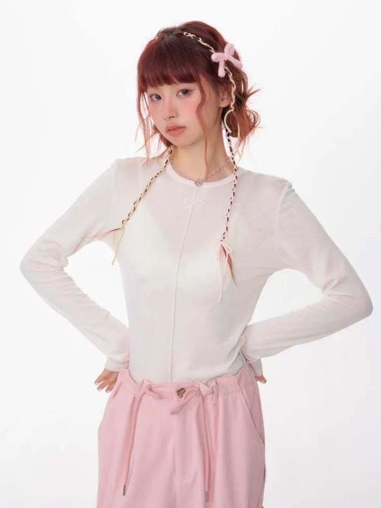 Bow Knot Semi-Sheer Slim Fit Bottoming Shirt【s0000007137】
