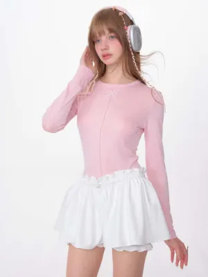 Bow Knot Semi-Sheer Slim Fit Bottoming Shirt【s0000007137】