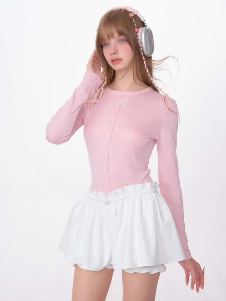 Bow Knot Semi-Sheer Slim Fit Bottoming Shirt【s0000007137】