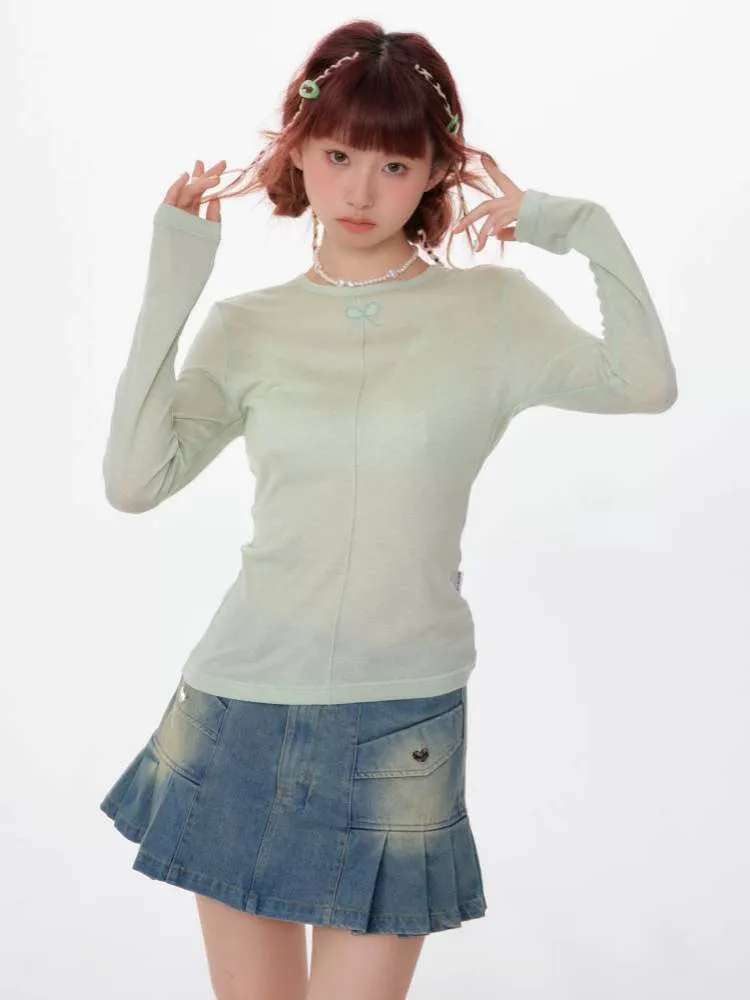 Bow Knot Semi-Sheer Slim Fit Bottoming Shirt【s0000007137】