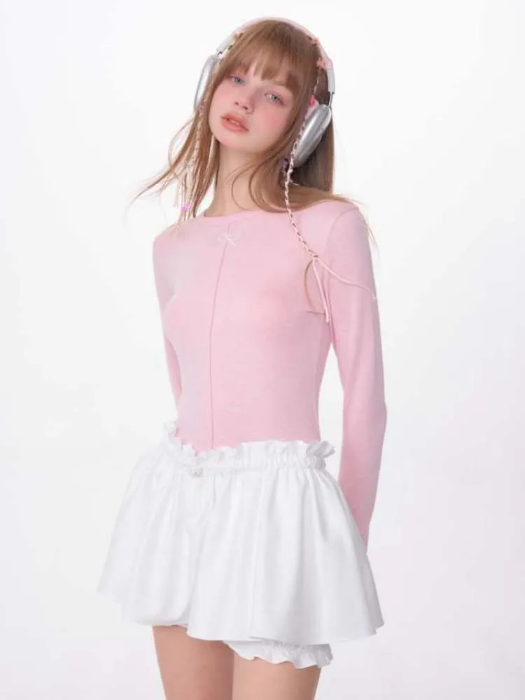 Bow Knot Semi-Sheer Slim Fit Bottoming Shirt【s0000007137】