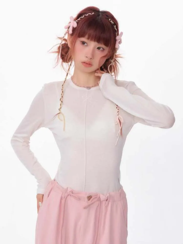 Bow Knot Semi-Sheer Slim Fit Bottoming Shirt【s0000007137】