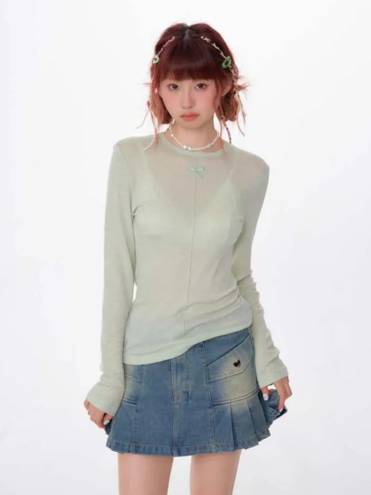 Bow Knot Semi-Sheer Slim Fit Bottoming Shirt【s0000007137】