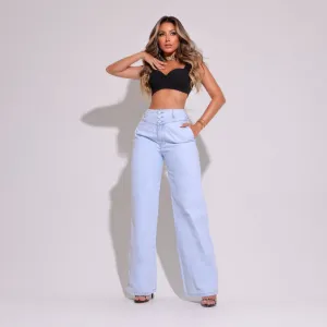 Calça Jeans Feminina Wide Leg Modeladora Clara Paris - RX004002