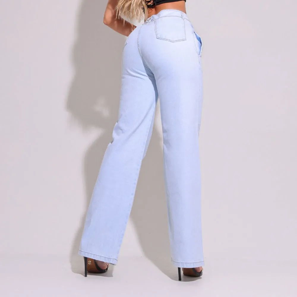 Calça Jeans Feminina Wide Leg Modeladora Clara Paris - RX004002