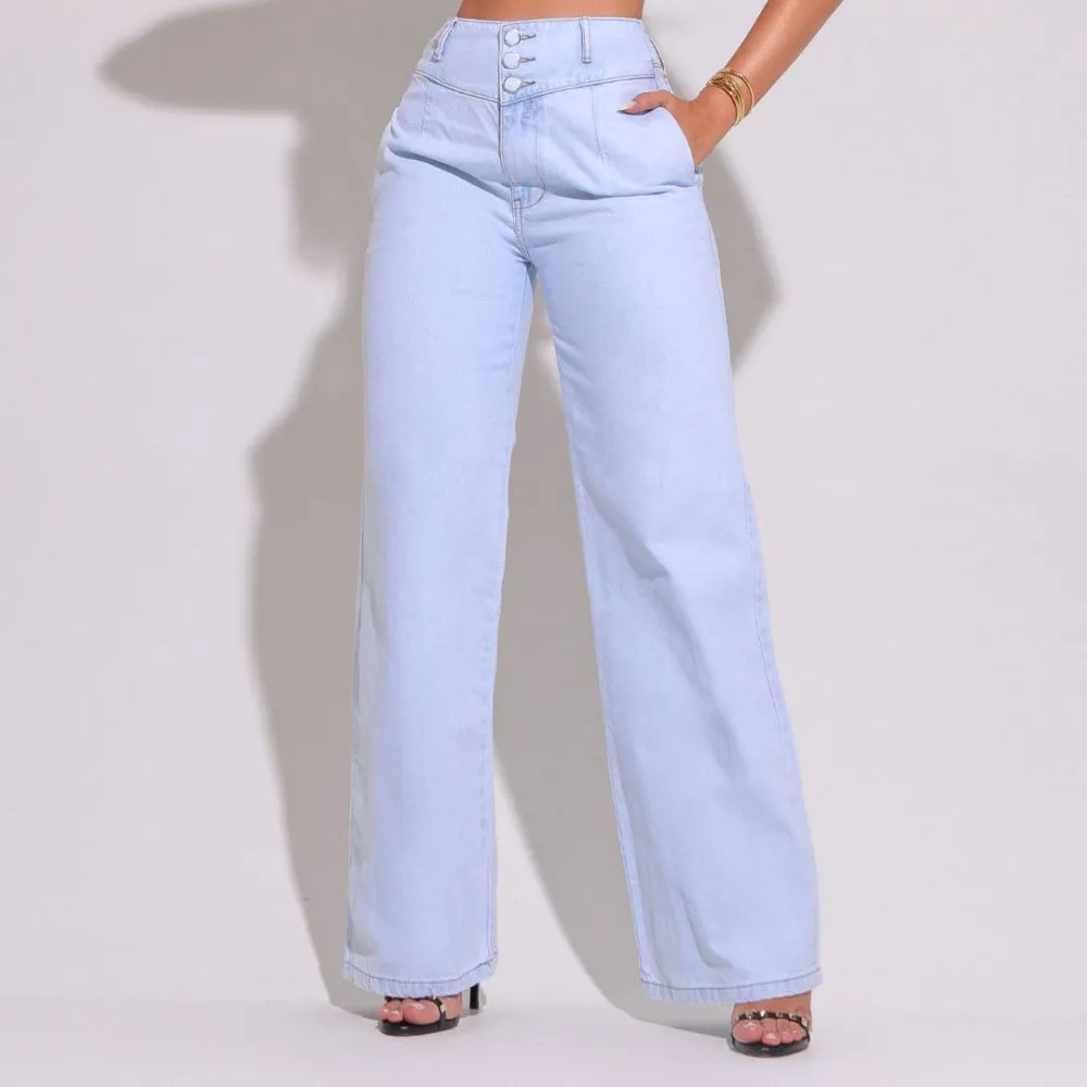Calça Jeans Feminina Wide Leg Modeladora Clara Paris - RX004002