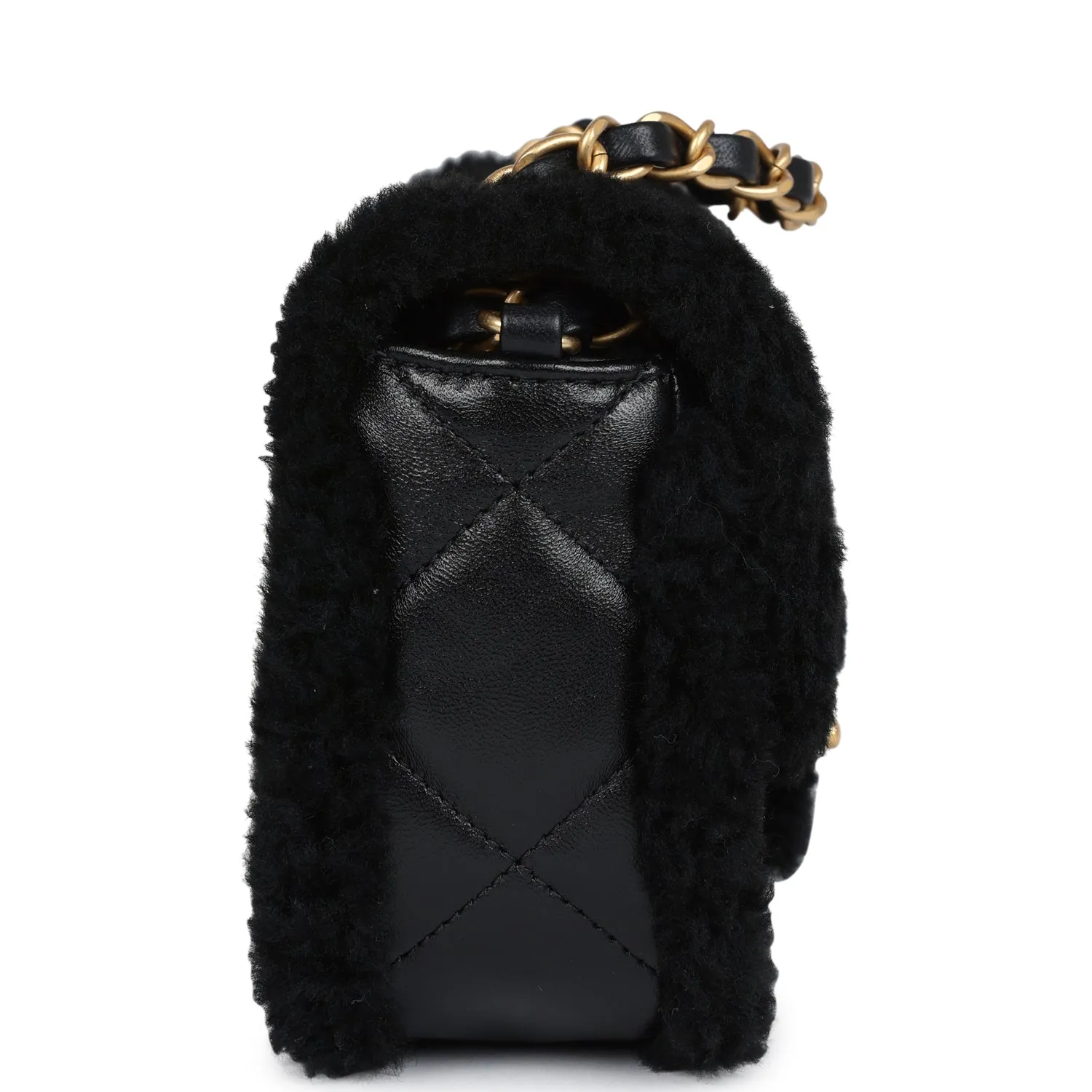 Chanel Mini Shearling Flap Bag Black Lambskin Brushed Gold Hardware