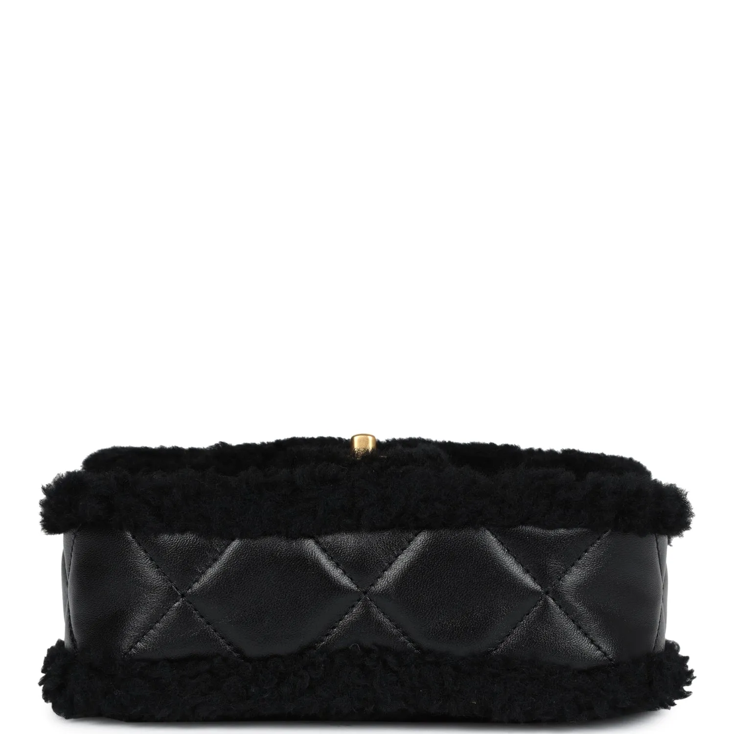 Chanel Mini Shearling Flap Bag Black Lambskin Brushed Gold Hardware