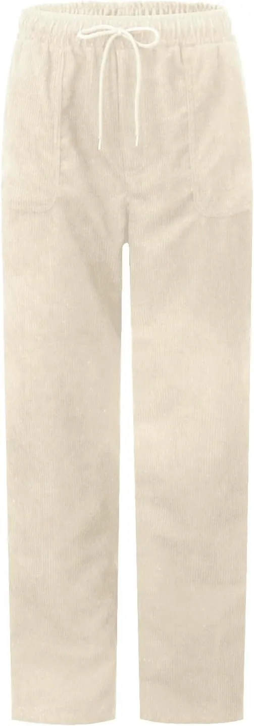 Corduroy Pants Women Baggy Comfy Drawstring Elastic High Waisted Work Pants Casual Loose Straight Leg Pants