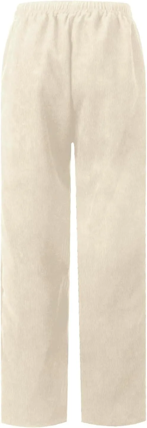 Corduroy Pants Women Baggy Comfy Drawstring Elastic High Waisted Work Pants Casual Loose Straight Leg Pants