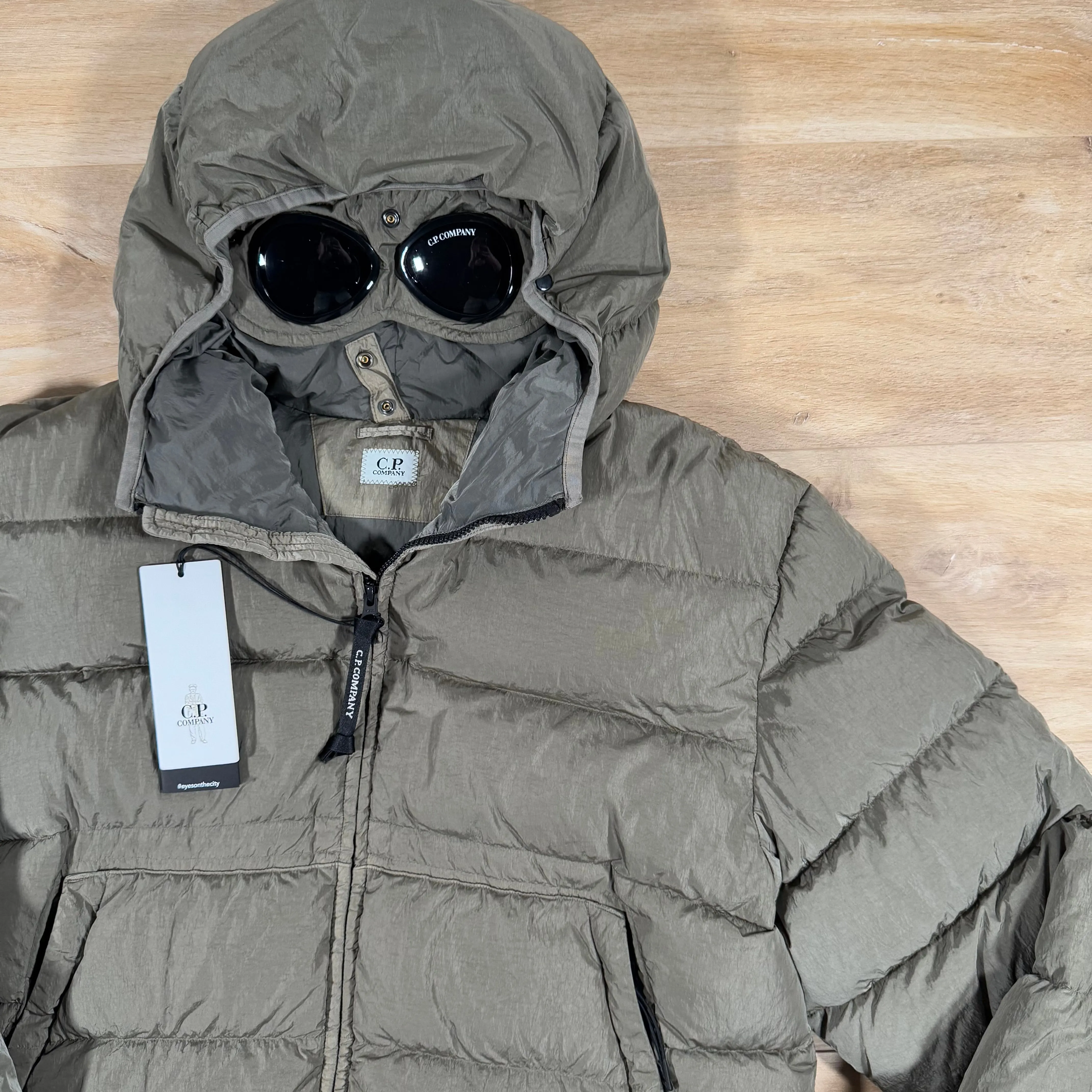 C.P. Company Chrome-R Goggle Down Jacket in Walnut