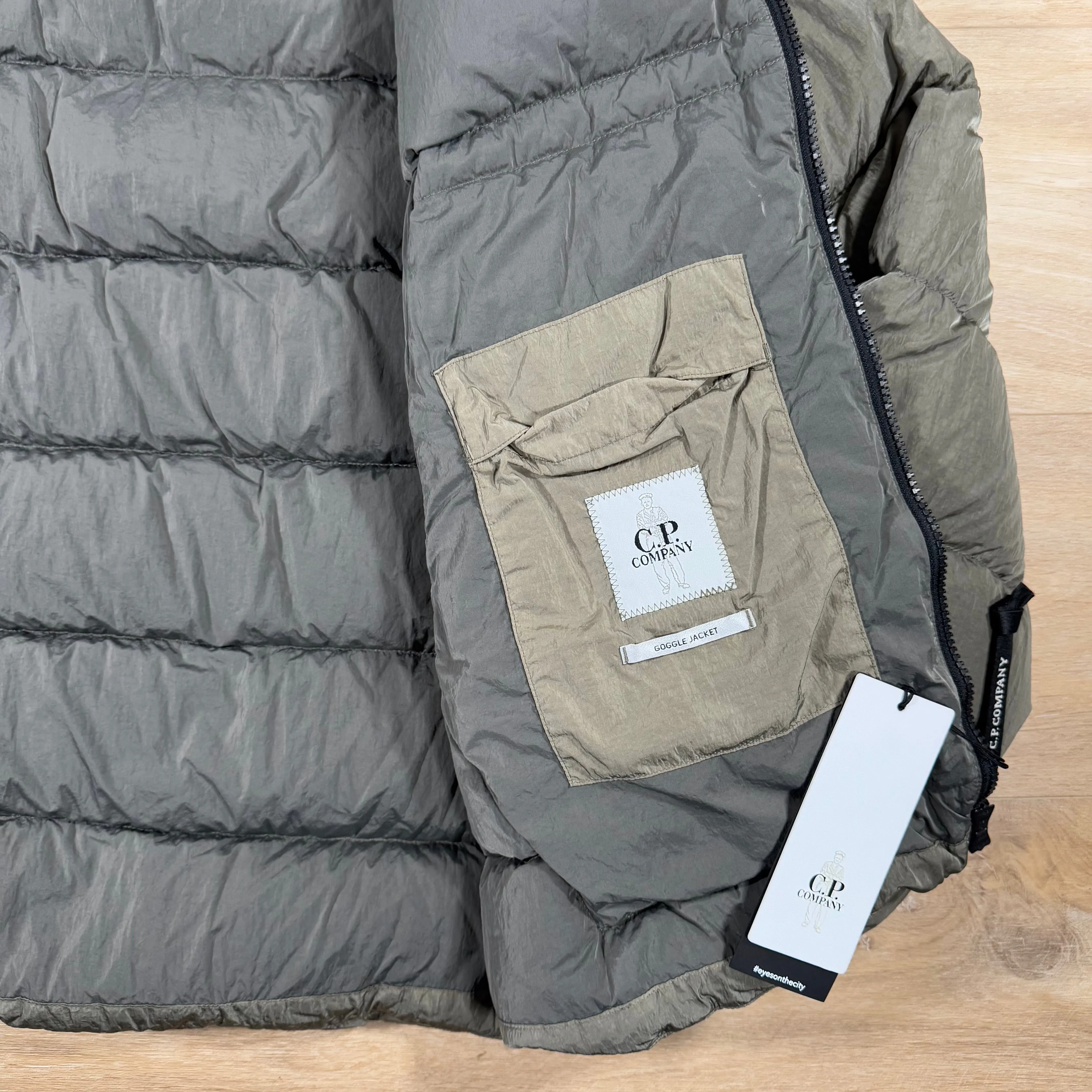 C.P. Company Chrome-R Goggle Down Jacket in Walnut