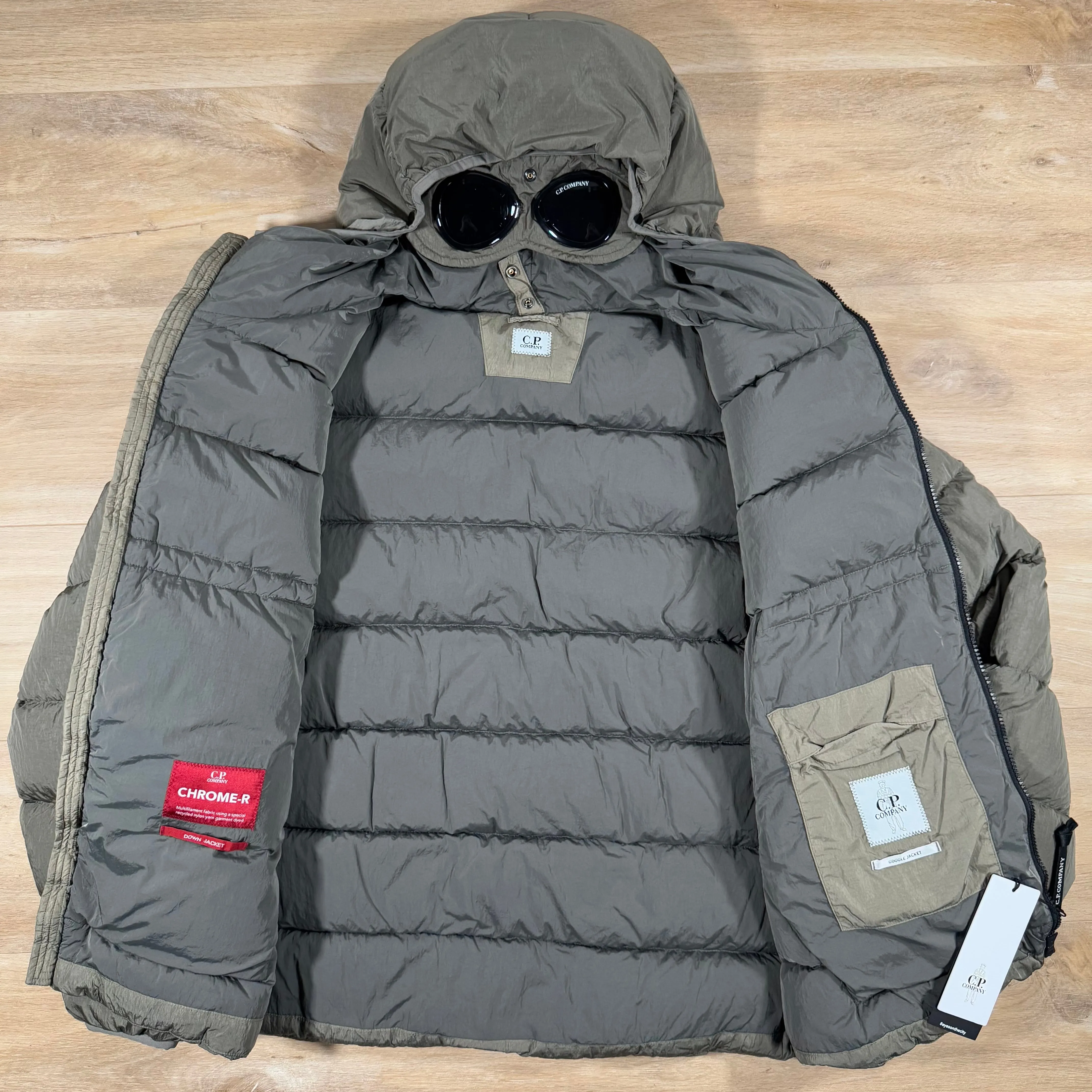 C.P. Company Chrome-R Goggle Down Jacket in Walnut