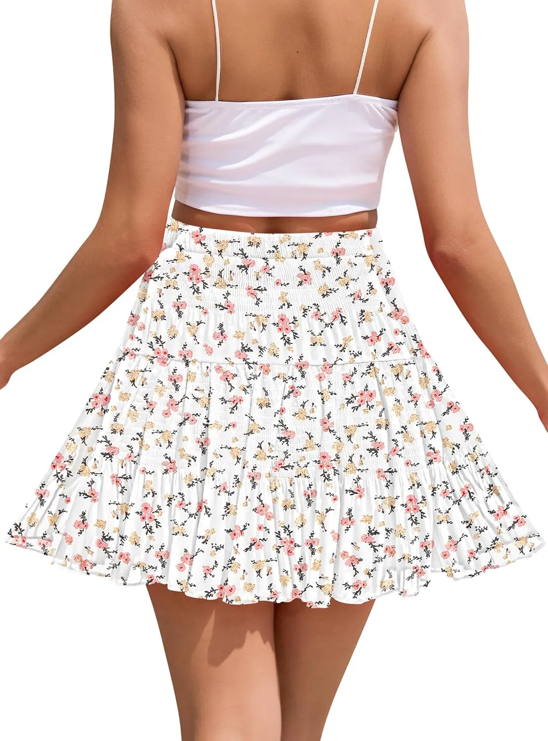 CYiNu Short Skirts for Women Summer Boho Flowy A Line Chiffon Tiered Pleated Mini Skirt