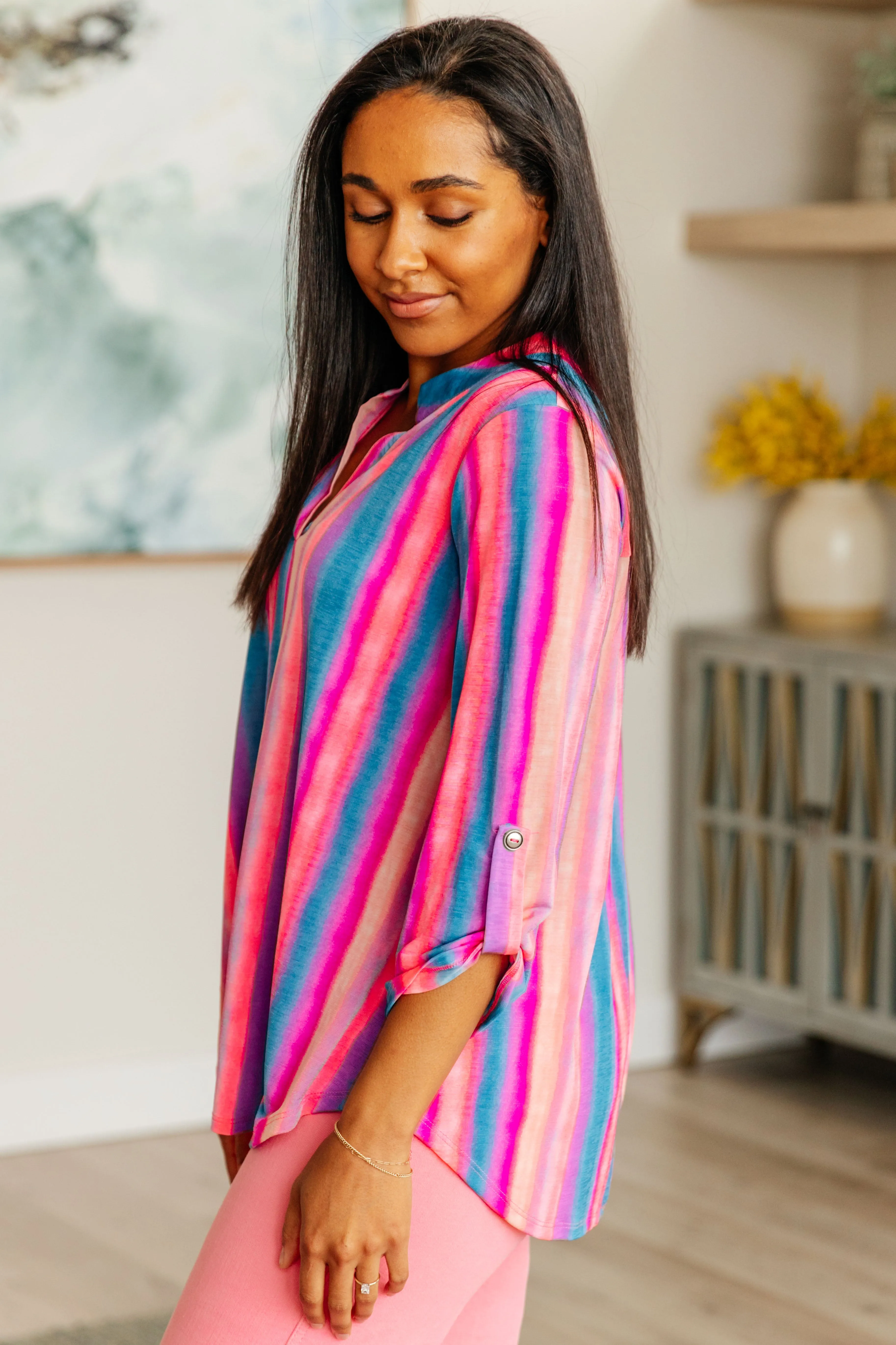Dear Scarlett Lizzy Top in Blue and Pink Stripe