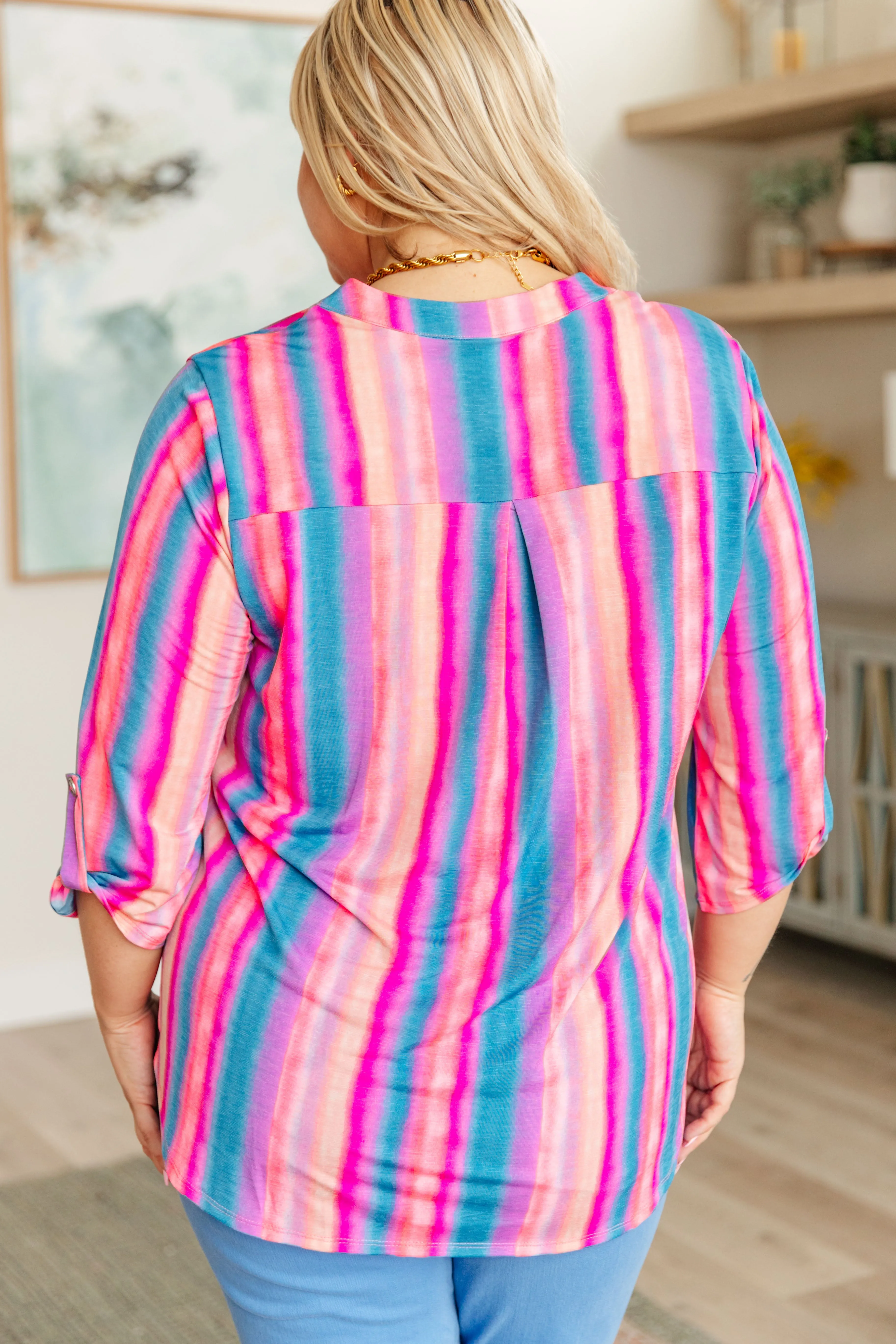 Dear Scarlett Lizzy Top in Blue and Pink Stripe