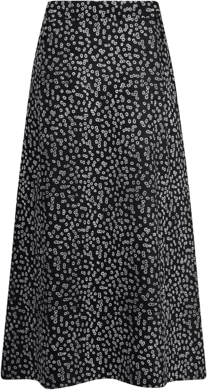 Ditsy Floral Boho Skirt for Women with Slit Summer High Waisted Flowy Midi Skirt Casual A-Line Split Beach Skirt