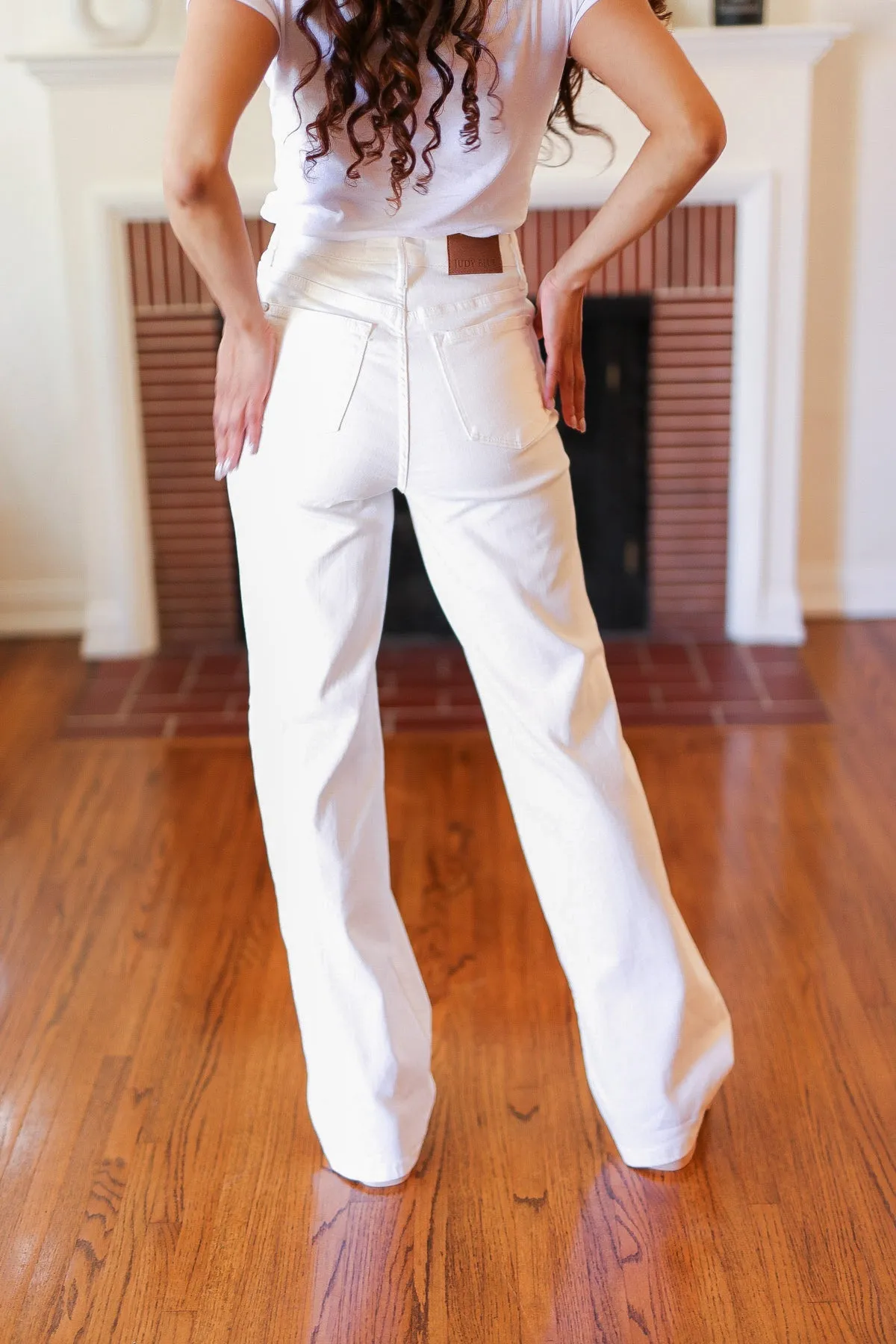 Explore More Collection - Above & Beyond White Braided Waist Wide Leg Jeans