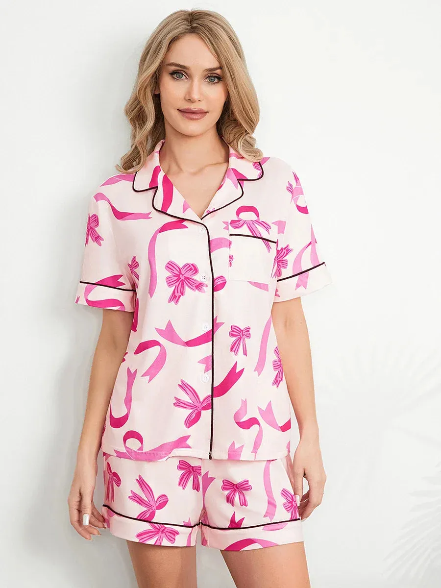 Floral Matching Short Sleeve Lounge Shirts Shorts Set Y2k Pajamas